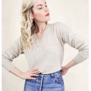 Vintage Cream V-Neck Sweater